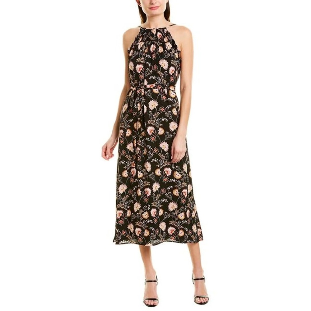 NWT 1.STATE Wanderlust Floral Halter Midi Dress Black Pink Blush | Women's Small